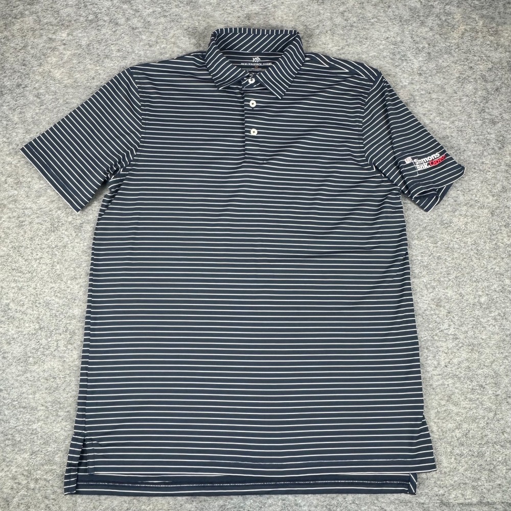 Southern Tide Brrr Polo Shirt Striped Simmons Bank Open Logo Blue Mens Medium M